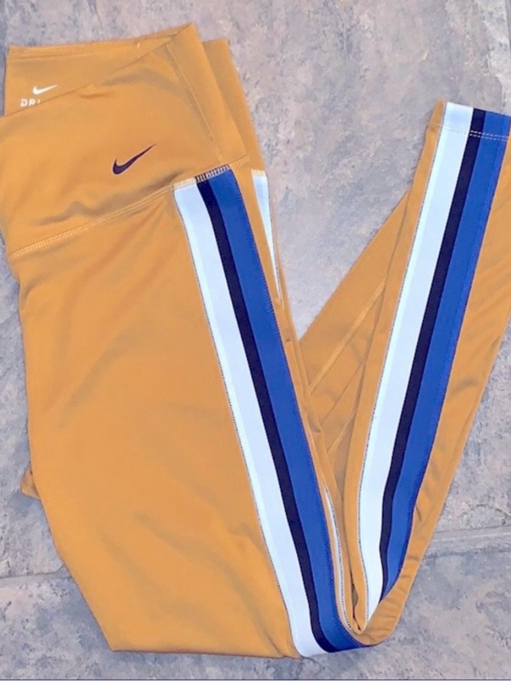 Nike Large High waisted Yellow Leggings with Side Stripes